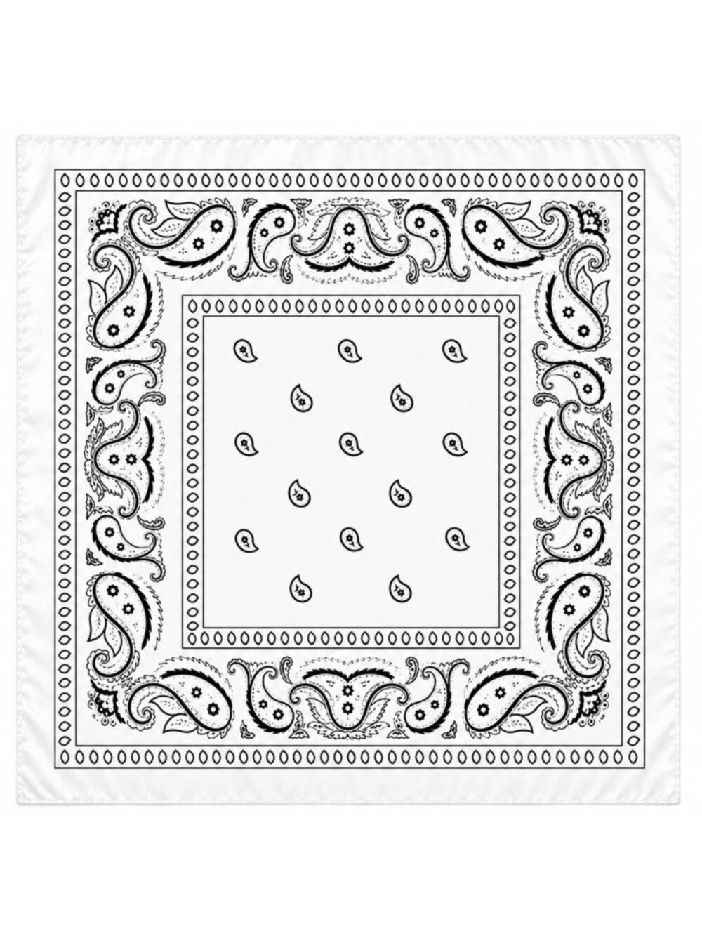 White Black Paisley Wild Rag Scarf 35x35 Satin Western Cowgirl Cowboy Bandana